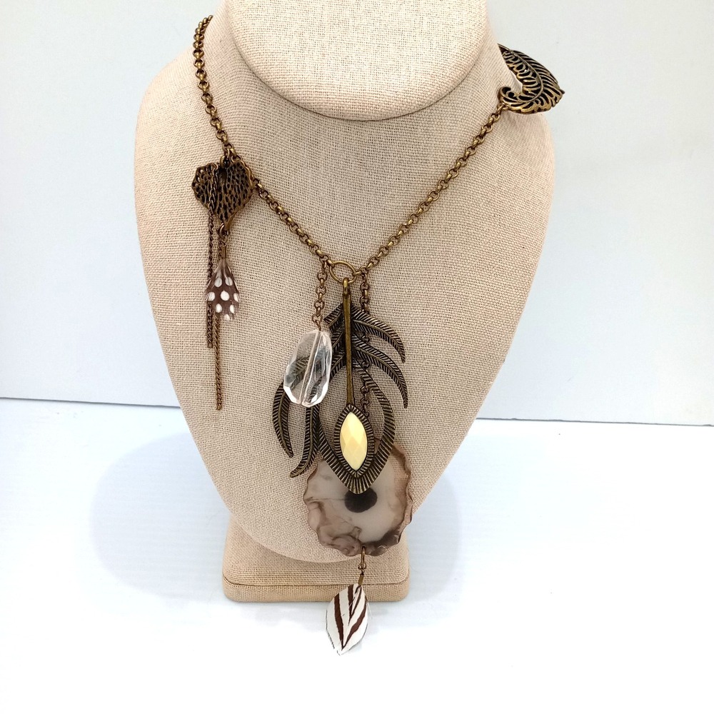 Express Boho‎ southwestern Statement Necklace Feather Agate Style Pendant